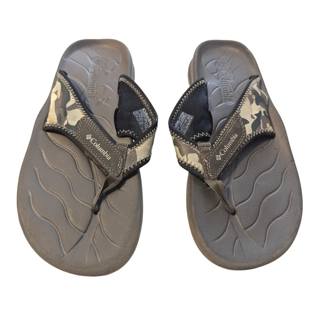 Columbia Sun Blast Thong Mens 7 Brown Camo Flip Flop Sandals Techlite BY4532-255